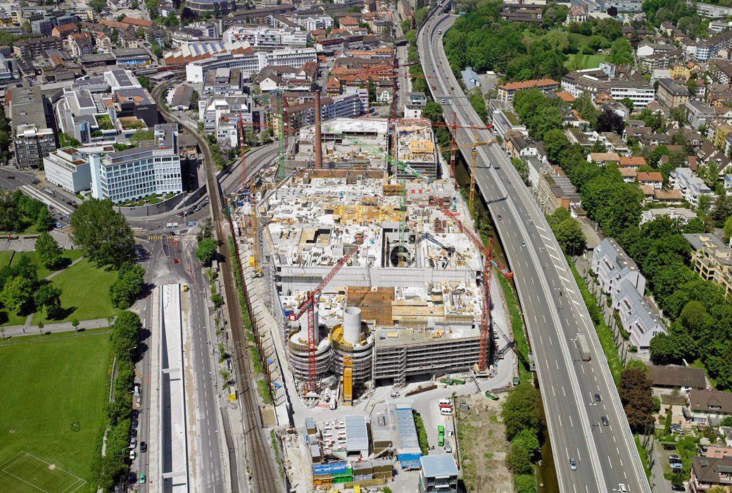 Luftaufnahme der Baustelle «Sihlcity» in Zürich.